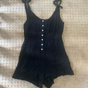 Black Rayon Button-Down Romper